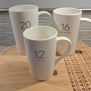 Set of 3- Starbucks Coffee 2011 Tall -Grande -Venti White Ceramic Gray Letters